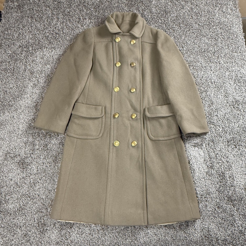 VTG Womens Wool Coat Medium Beige Long‎ Double Breasted Military ILGWU